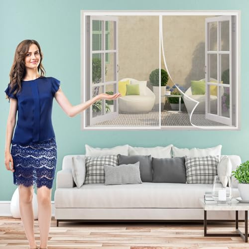 Moustiquaire Porte Fenetre 175 x 175 cm Anti Mouche/Anti Insectes/Respirant Rideau de Porte Antimoustique pour Porte de Balcon et Porte Patio, Blanc