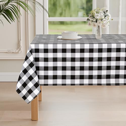 DWCN Karierte Tischdecke Outdoor Wetterfest Abwaschbare Tischdecke Fleckschutz Wasserdicht Garten Tischdecken für Draußen Picknick Esszimmer Party Hochzeiten, Schwarz und Weiß, 130x160cm