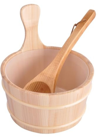 PAMINGONO Eimer Und öffel Set Praktisches Sauna Zubehör Für Den Saunaraum Holzfass Eimer Mit öffel Ideales Sauna Zubehör Für Entspannende Saunaerlebnisse