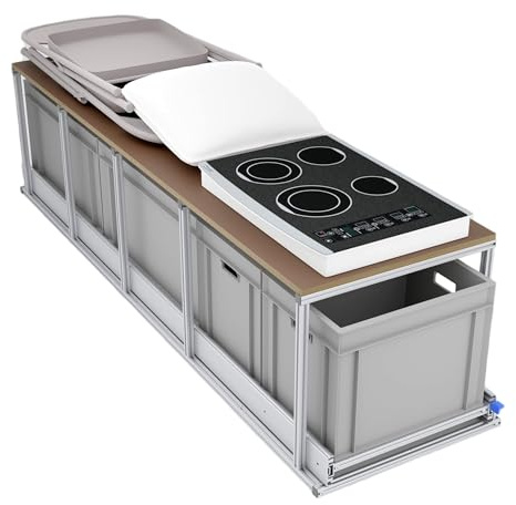 Tinobu Heckauszug mit Ablage, XXL Schwerlastauszug 220kg, Wohnmobil Euroboxen (Breite: 40cm)