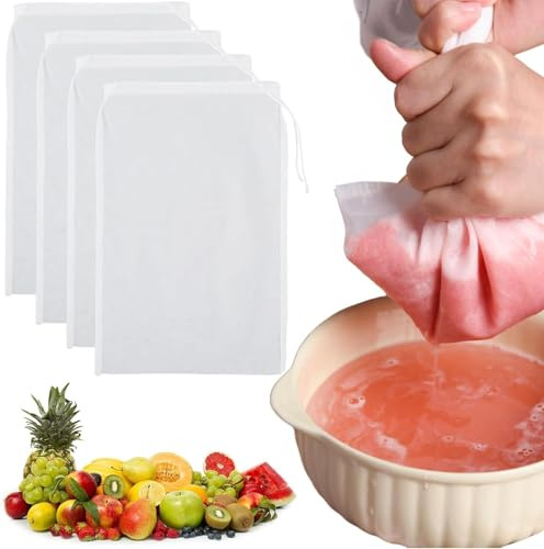 4 Pcs Cheese Cloths for Straining, 4 Pieces Reusable Muslin Bags Strainer Mesh,Nut Milk Bags for Straining,Unbleached Muslin Strainer Cloths for Cooking,Nylon Straine for Yogurt Almond Soy Oat Milk