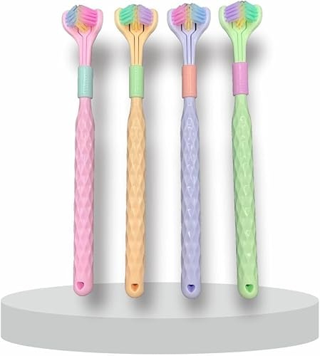 3-seitige Zahnbürste mit weichem Haar, zufällige Farbe, gründlich und gründlich zur Reinigung von Zähnen und Zahnfleisch, effektives Rundum-Design, manuelle Zahnbürsten, geeignet für Erwachsene und