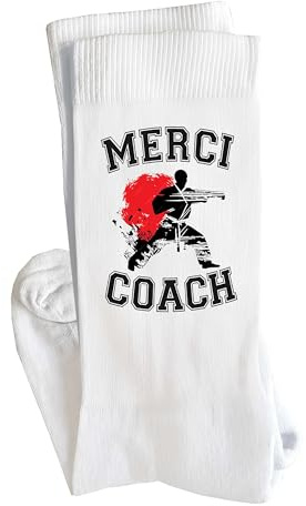Planetee Chaussettes Merci coach karate Taille 41-45 | Cadeau Original pour Hommes Fantaisie Insolites Anniversaire Beauf Noël Humour