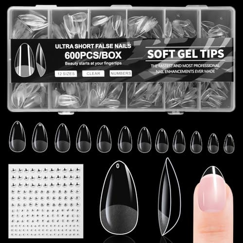 BUTBU 600pcs Capsule Americaine Ongle, 12 Tailles Faux Ongles Lon, Capsules Ongles Gel Couverture Complète pour Prothésiste Ongulaire, Débutant De Manucure Et Diy Nail Art à La Maison | Lot de 12 tailles de faux ongles en gel semi-mat pour extension d'ongles et nail art DIY salon de manucure à la maison
