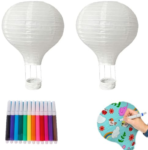 2 Stück Deko Heißluftballon, Lampions Weiße Für Hochzeit Und Party, 30cm Papierlaternen Mit 12 Farbigen Wasserfarben, Ideale Dekoration Für Festliche Anlässe Und DIY Projekte