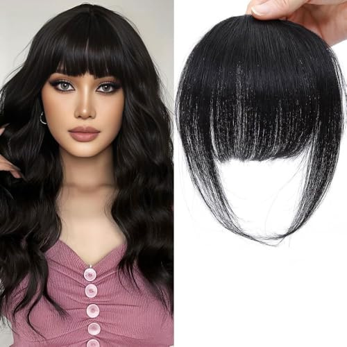 XFSRG Flequillos Postizos Clip Mujer Cabello Humano Real Extensiones de Pelo Natural para Estilo Moderno y Versátil (Negro)