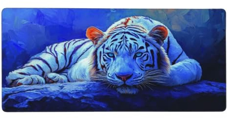 Tapis de Souris XXL Bleu 1400 x 600 mm, Base en Caoutchouc Antidérapante Tigre Tapis Souris Etendu, Surface Nanotextile de Haute Précision Améliore la Mousepad Durable avec et la Vitesse M937
