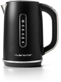 riviera&bar Bouilloire Inox 1,8L - Chauffe-Eau Rapide 2200W, Sélection Température 40-100°C - Écran LCD, Modes Eau et Thé, Sécurité Surchauffe - Black Satin
