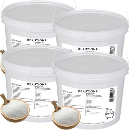 Epsom Sale 4 kg (secchio da 4 x 1 kg) – Solfato di magnesio puro sale Epsom | Sale da bagno naturale per rilassamento muscolare, rigenerazione, disintossicazione e cura della pelle – 100% puro, senza