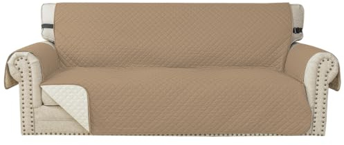 YSTELLAA 100% Wasserdicht Sofa Überzug 3 Sitzer, Couch Bezug Rutschfes, Waschbar Couchüberzug, Sofabezug Mit Armlehnen, Universal Sofa Covers Für Katze Hund, Mit Gummiband, Heller Kaffee