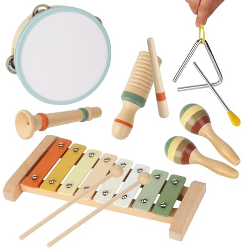Musikinstrumente Für Kinder Ab 1 Jahr 6-in-1 Holz Montessori Spielzeug, Trommel Kinder, Musikinstrumente Kinder Ab 3 Jahre Lernspielzeug, Kinder Musikinstrumente Percussion, Musikinstrumente Geschenk