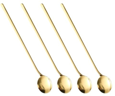 BESPORTBLE Lot de 4 Cuillères à Miel Multifonction en Acier Inoxydable Doré Manches Longs Ergonomiques Cuillères à Dessert Pratiques pour Glaces Thé Pudding et Boissons Accessoire