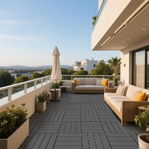 Mixtric 44er-Packung klick-Terrassenfliesen, 12x12 GroßE, Wasserfeste Kunststoff-Terrassenfliesen FüR Den AußEnbereich FüR Jedes Wetter Geeignet, Veranda, Garten Und Poolbereich,A