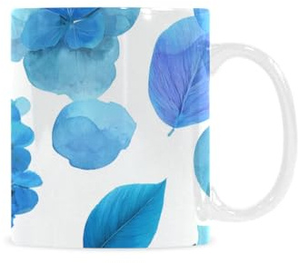 qenuh Hydrangea Floral Garden Style Ceramic Mugs Coffee Cup Smooth Glaze Finish 11 oz Classic Tea Cup for Hot Drinks, Office/Home Use