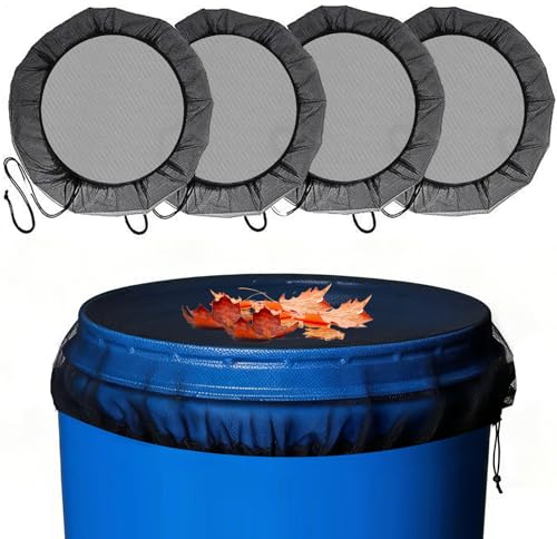 NICEWAT 4 unidades de red para barriles de lluvia, 80 cm, cubierta con cordón de tracción, red ajustable de alta calidad, red para el depósito de lluvia, para proteger contra hojas, malezas e insectos