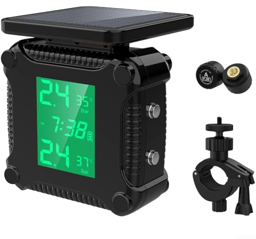 Startbuymore Dispositif TPMS à énergie solaire pour pneus de moto, affichage couleur, surveillance précise de la pression et de la température, signal sans fil 2,4 GHz (M9)