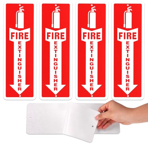 4uds Extintor Señales, 30x10cm Resistente Clima Autoadhesivo Extintor Pegatinas con Abajo Flecha Pretaladrado Agujeros para Negocio Oficina Interior Exterior