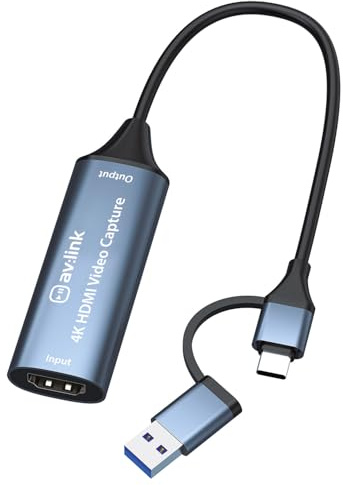 AV:Link 4K HDMI Video Capture Card USB 3.0 Type-C & A for Gaming, Streaming, Recording on Windows, Mac, iPad, Apple TV, PS, Xbox, Nintendo Switch, CamLink, Laptop, Tablet