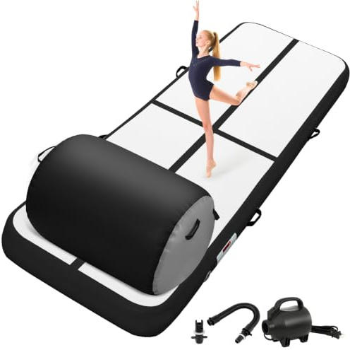 KIKILIVE Aufblasbare Turnmatte mit Air Roller und Elektroluftpumpe, 3m Gymnastikmatte & Roller, Ideal für Yoga, Gymnastik, Cheerleading, Tanzen und Heimtraining