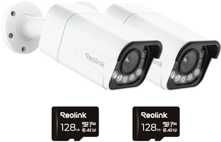 Reolink 4K Smarte PoE IP Kamera Outdoor mit Personen-/Autoerkennung, 5X optischer Zoom Überwachungskamera Aussen, Spotlight, Farbige Nachtsicht, Zwei-Wege-Audio, RLC-811A*2 mit 2x128GB microSD Karten