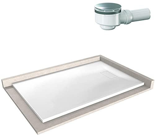BERNSTEIN Duschtasse 90x140 cm Weiß matt Flache Bauhöhe, Duschwanne der GT-SERIE aus SMC, Rechteckiges Duschbecken mit Gefälle, SMC -Duschwanne komplett mit Ablaub Dallmer Orio