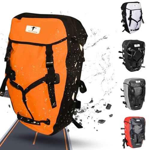 Red Loon wasserdichter Fahrrad Rucksack Fahrradrucksack 22L Pro orange/schwarz - Rolltop Backpack mit Reflektorpunkten - Rucksack LKW-Plane reißfest aus superstrapazierfähigem Material