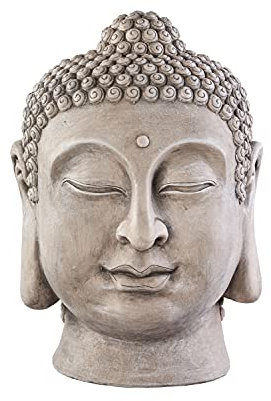 Worldconnection Figurine tête de Bouddha XXL - Sculpture en pierre - Bali - Hauteur : environ 50 cm - Décoration de jardin Feng Shui