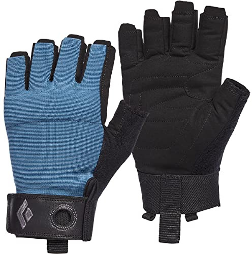 BLACK DIAMOND Men's Crag Half-Finger Gloves | Breathable Stretch Mesh | Synthetic Leather Palm | Lightweight Protection for Belaying & Via Ferrata | Astral Blue | Extra Large