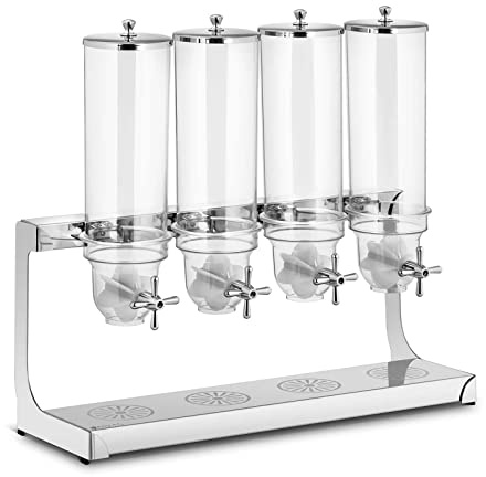 Royal Catering Cereal Dispenser Breakfast Cereals Cornflakes Granola Dry Goods 4 x 3.5L RCCS-3.5LSS4 (Plastic, Stainless Steel, Max. Cereal Bowl Height 13cm)