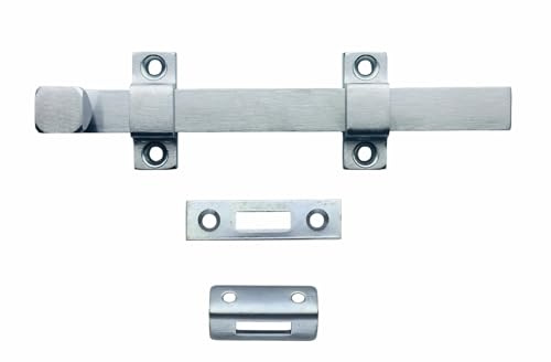 QCAA Heavy Duty Surface Bolt, Steel, 8, Brushed Chrome Finish, 1 Pack, Made in Taiwan
