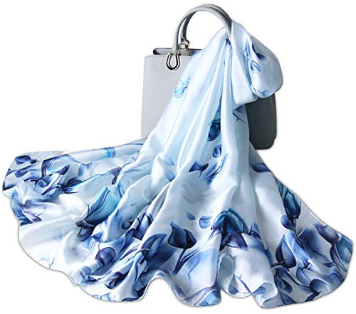 LumiSyne Sciarpa Di Seta Donna Fiore Stampato Moda Ed Elegante Stile Scialle Lungo e Morbido Foulard Calda Stole Protezione Solare Quattro Stagioni