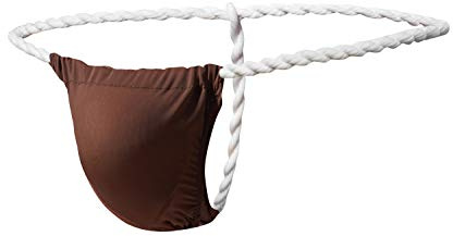 Newsywell Hommes String Soie Glacée Pouch Respirant for Men G-String Slip Bain Low Rise Bikini Underwear Café Medium