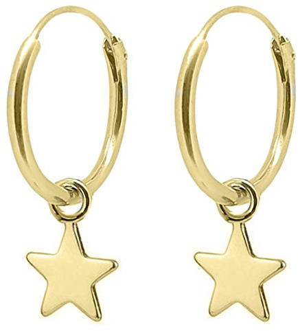 ENTREPLATA Pendientes de Plata 925 Chapados en Oro 24K – Set de 2 Aros Criollas con Colgantes de Estrella – Aretes Modernos para Mujer y Niña Dorados