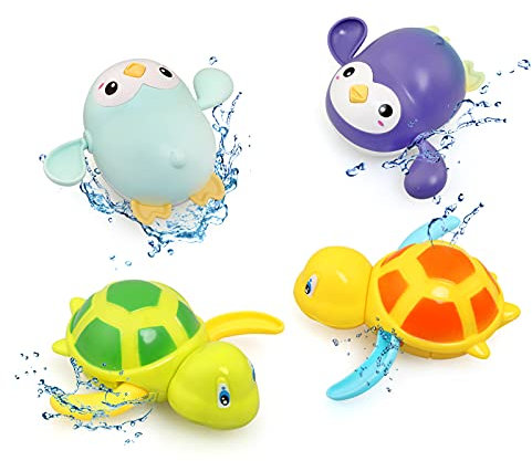 BelleStyle Baby Badespielzeug, 4 Stück Wasserspielzeug Kinder, Badewannenspielzeug Schildkröten, Badespielzeug, Badewanne Pool Spielzeug, Badewannenspielzeug zum Kinderbaden Geeignet