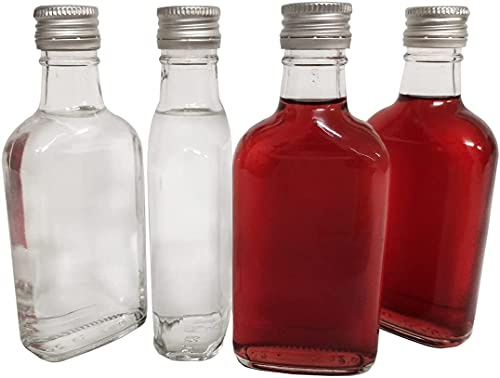 DIAH DO IT AT HOME 10x 200ml Clear Glass Flask Bottles with Airtight Silver Metal Screw Caps - Empty Mini Bottles for Home Brewing, Gin, Vodka, Spirits, Liqueurs, Oils & DIY Party Favors