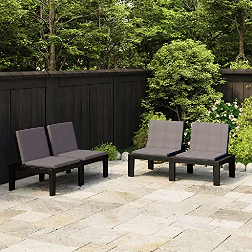 TEWTX7 2 STK. Kunststoff Gartenbänke mit Kissen und Rückenlehne Outdoorbank Parkbank Lounge-Bank Gespräch-Stuhl-Set Gartenmöbel-Set für Garten Balkon Terrasse 130 x 65 x 70 cm