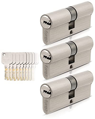 GERCAR Pro 3 Cilindros de Cierre 30/30 Con Cierre Uniforme, 15 Llaves, Cerradura de 60 mm, Longitud: 60 mm, A: 30 B: 30 mm, Latón Macizo Mate