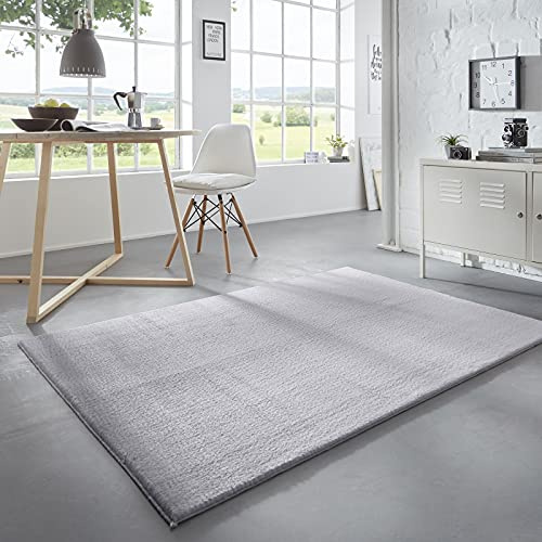 Taracarpet Waschbarer Flauschiger Uni Kurzflor Teppich, Anti-Rutsch, Felloptik, Super Soft Grau 060x120 cm