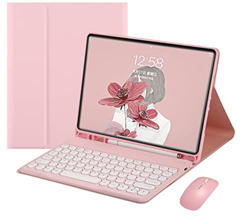 QYiiD Funda para Teclado para iPad 6, iPad 5, Air 2 Pro de 9.7 Pulgadas, Teclado con ratón, Funda iPad 6ª 5ª Gen con Soporte para lápiz, Teclado español Ñ Desmontable para iPad 9.7 2018/2017, Rosa