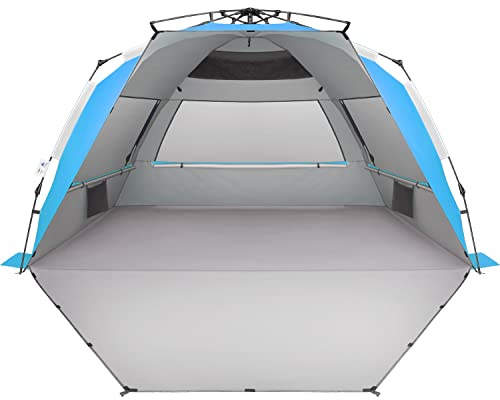 Oileus XX-Large Beach Tent Sun Shelter for 5-6 Person Portable Sun Shade Instant Pop Up Tent for Beach with Carrying Bag, Stakes, 6 Sand Pockets, Anti UV for Fishing Hiking Camping Blue