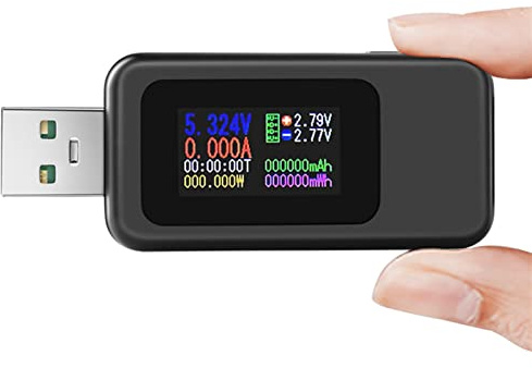 WANGCL Digital USB Tester with Colour Display USB Voltage Tester Current Meter USB Power Tester Battery Capacity Tester Support 65W/120W Fast Charge -Black