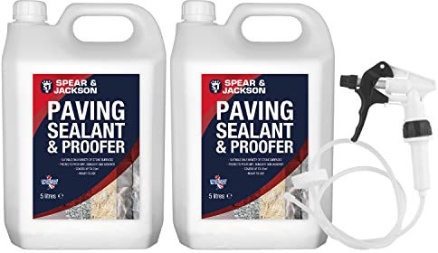 Spear and Jackson - Paving Sealant and Proofer - 2 x 5 Litre Water Seal - with Long Hose Trigger - Breathable, Colourless Waterseal for Brick, Wood and Stone