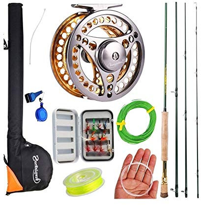 Portative Canne à pêche 7/8 pêche à la mouche Combo Portable 4 sections en fibre de carbone canne à pêche 2 + 1BB Fly Reel ligne Lure Sac pleine Accessoires Set amateurs ( Color : 7 8Orange bag combo