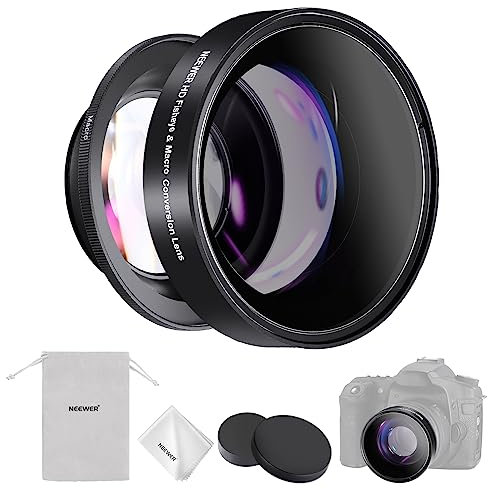 NEEWER Objectif et Macro 2 en 1 55mm 0,43X HD, Objectif Fisheye Grand Angle avec Focale de 18mm Compatible avec Canon EOS M5 M6 M50 Mark II R7 Sony ZV-E10 A6400 A7 IV Nikon D750 D850 D5600, LS-20