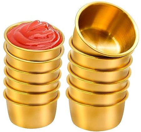Lot de 12 petits bols à sauce, ramequin, 50 ml, mini tasses à sauce, pudding, condiments pour maison, fête, restaurant (doré)