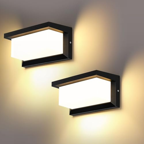 Lightsjoy LED Wandleuchte Außen 2 Stück 18W IP66 Außenlampe Warmweiß | 3000K 1800LM, Aussenlampe Wand Rechteck, Aussenleuchte aus Aluminium, Ausenbeleutung für Hauswand Terrasse Garten Balkon