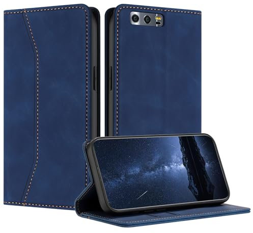 Mo-Beauty Funda para Huawei Honor 9, Funda Móvil Funda Libro de Cuero con Ranura para Tarjeta y Magnético, Tipo Libro Flip Wallet Caso Cubierta Case Carcasa Funda Piel para Huawei Honor 9(Azul)