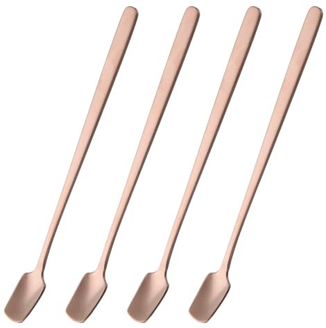 QUARKZMAN 4Pcs Cuillères à Espresso Carrées en Acier Inoxydable de 6,9 Pouces, Petites Cuillères à Café Carrées à Manche Long pour Remuer le Thé, le Café, les Desserts, Tonalité Or Rose