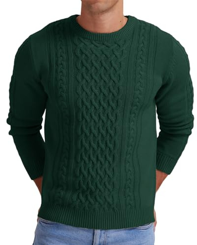 Hisir Pull Homme Hiver Cablé épais Col Rond Chaud Manches Longues Pullover Tricoté Col Rond Pulls Hommes