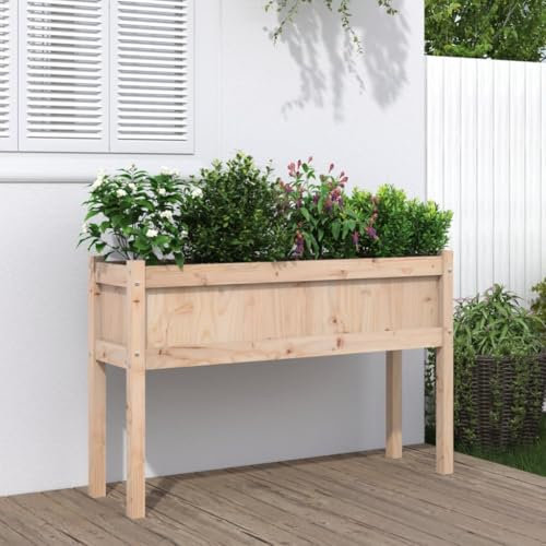Homgoday Blomlåda Trädgård med ben 110 x 31 x 70 cm Massivt trä, Furu Grillad Planteringslåda för Trädgård, Blomlåda för Utomhus, Blomlåda Balkong
